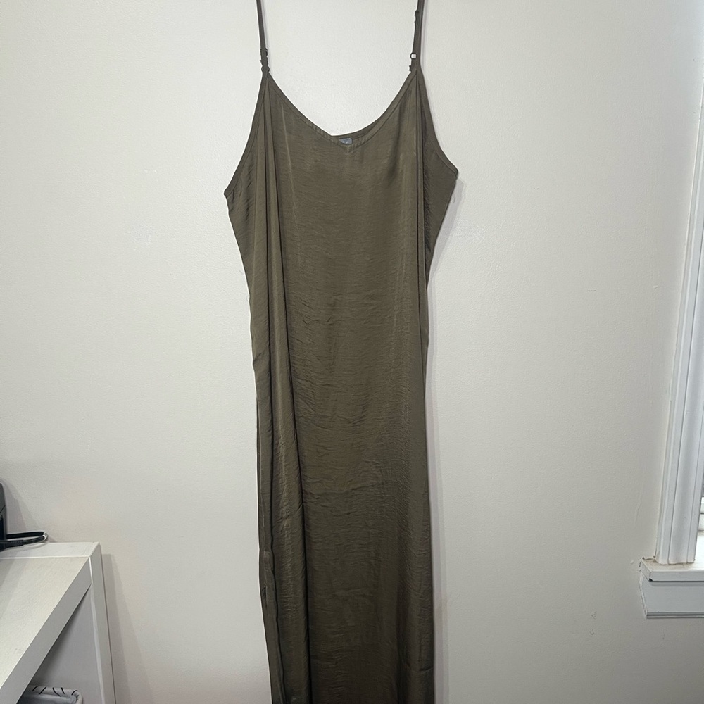Aerie Olive Satin Slip Dress - Picture 2 of 6